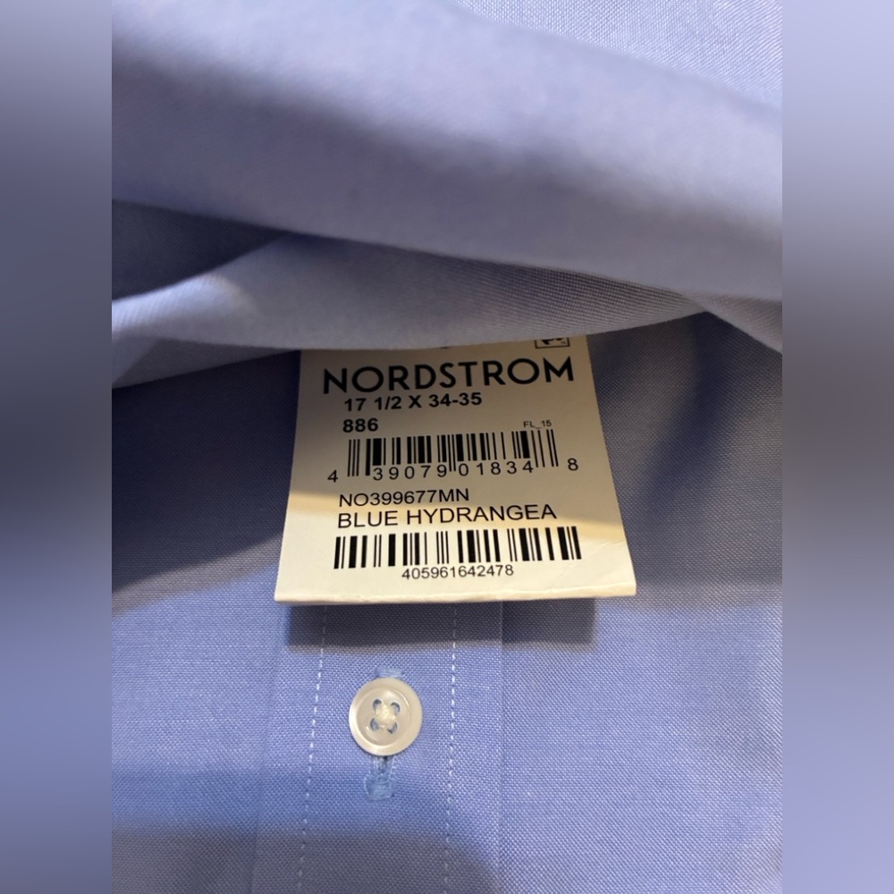 Nordstrom Men's Shop Smartcare Wrinkle-Free Classic Fit dress shirt 17.5 34-35 - Picture 5 of 6